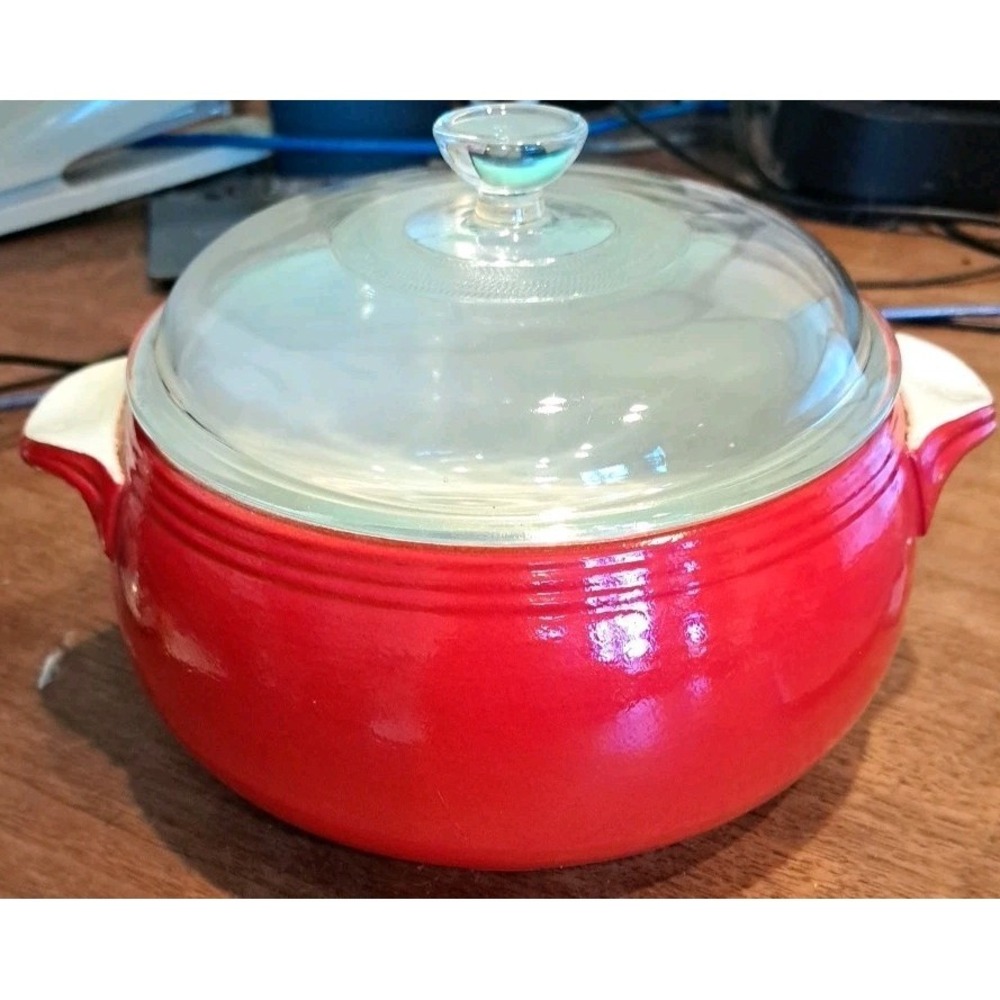 Vtg Hall Kitchenware‎ Rare Poppy Red Casserole With Glass Top Made In USA Read